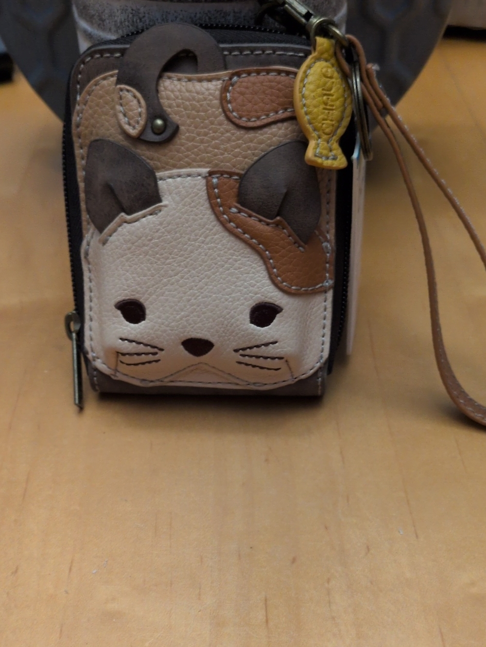 Chala NWT "Cute C" Cat Face Wristlet/Card Holder in Cream, Brown and Dark Brown